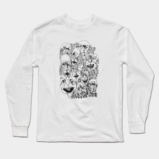 Multiple faces #6 - Psychedelic Ink Drawing with Art Style Long Sleeve T-Shirt